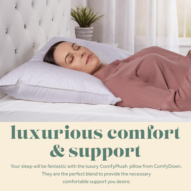 Comfydown Premium Feather And Down Comfyplush Supportive Bed Pillow For Sleeping, Luxury Diamond Quilted Cotton Cover 