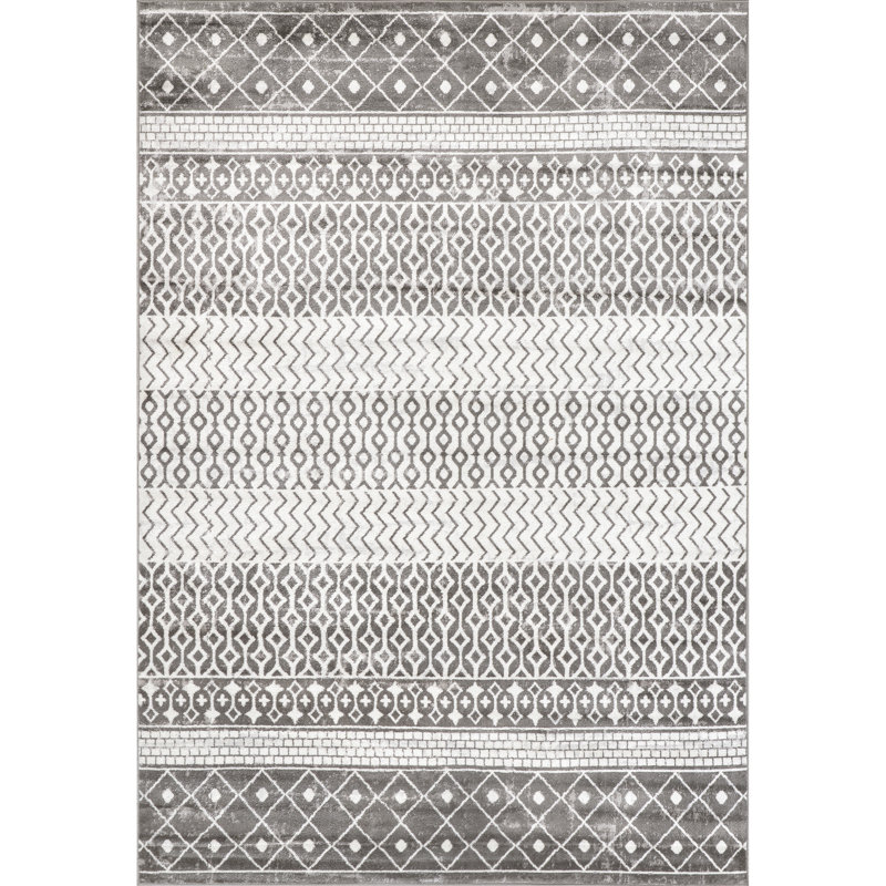 Akimasa Southwestern Gray/Ivory Area Rug, Rectangle 4' x 6'