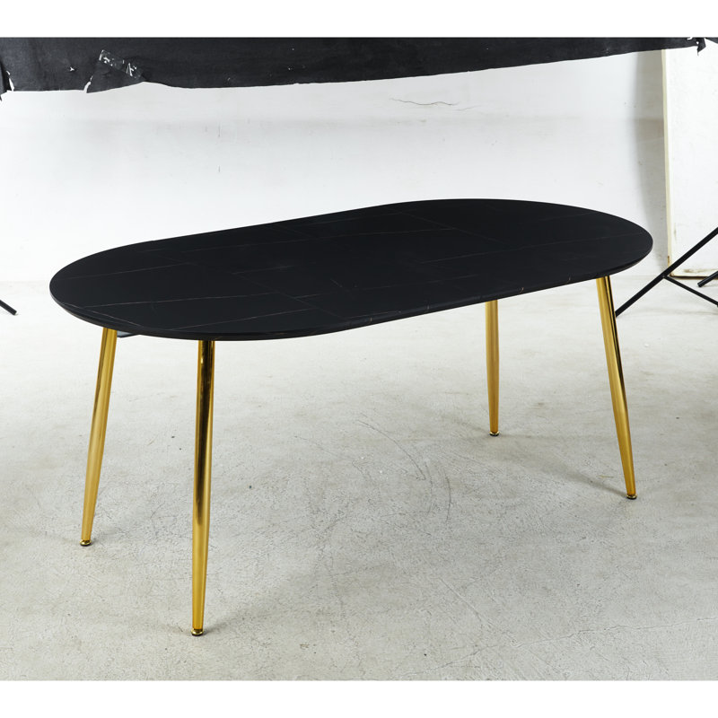 Table extensible, plateau, pieds en métal doré et noir, réception, cadres de salle à manger, bureau,