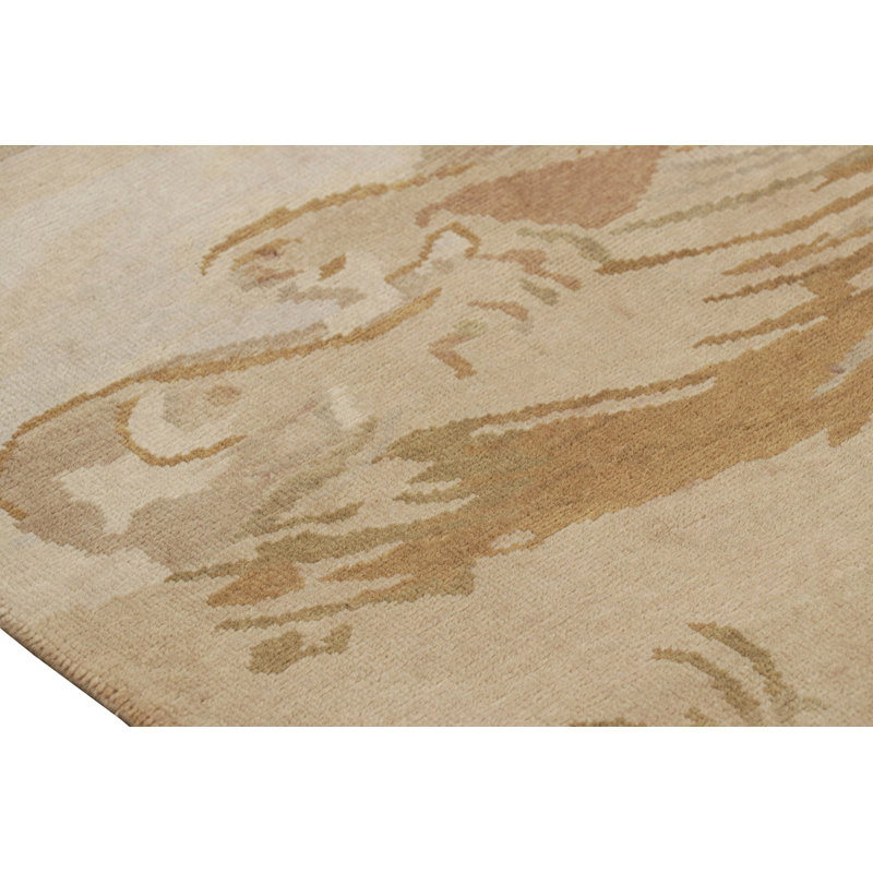 Rug & Kilim’S Chinese Art Deco Style Runner In Beige-Brown Wave Pictorials