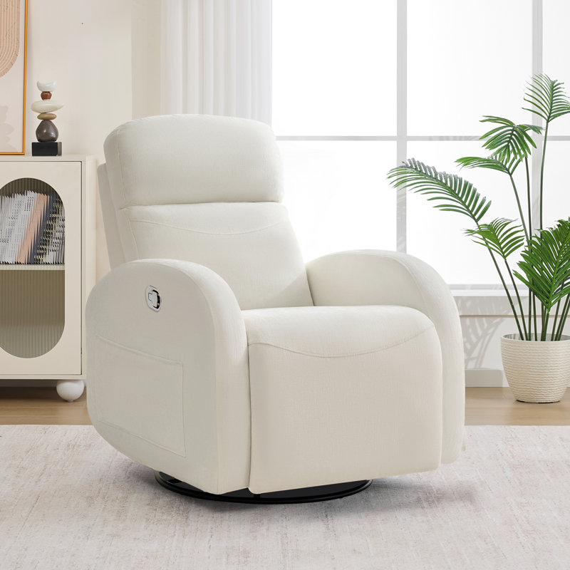 Delba 37"Modern Upholstered Manual Swivel Rocker Glider Recliner Nursery Chair, Beige Chenille, Yes