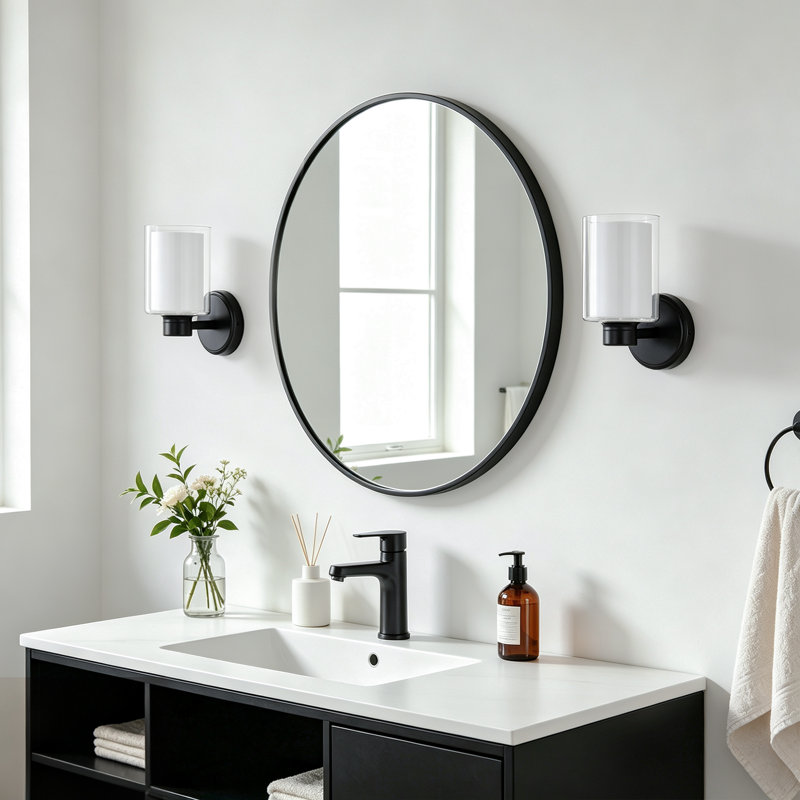 Applique murale d'intérieur noir mat avec double abat-jour en verre transparent et blanc, ensemble de 2, Noir mat, 2 lumières