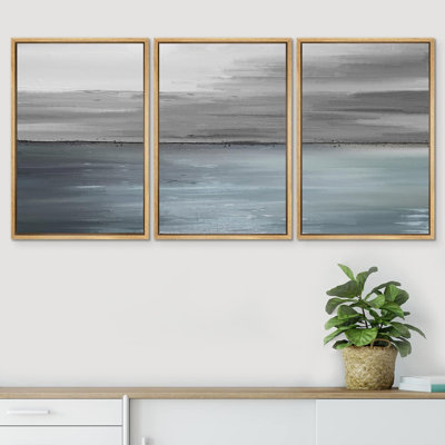 «Coastal Beach Abstract Stormy Sky Over Ocean Sea», reproduction sur toile 3 pièces
