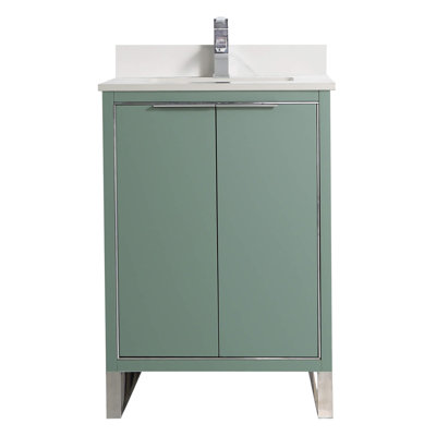 Meuble-lavabo simple autoportant de 24 po avec plateau en pierre Minday