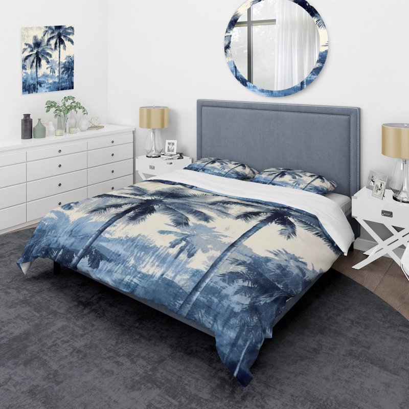 Ensemble de housse de couette Vintage Blue Palm Trees Shadows II - Palmiers et palmiers