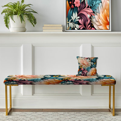 Floral Upholstered Gold Bench