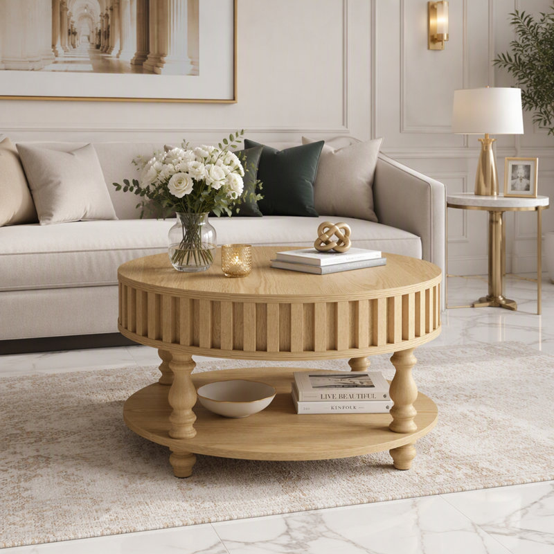 Table basse avec couvercle rabattable, Naturel