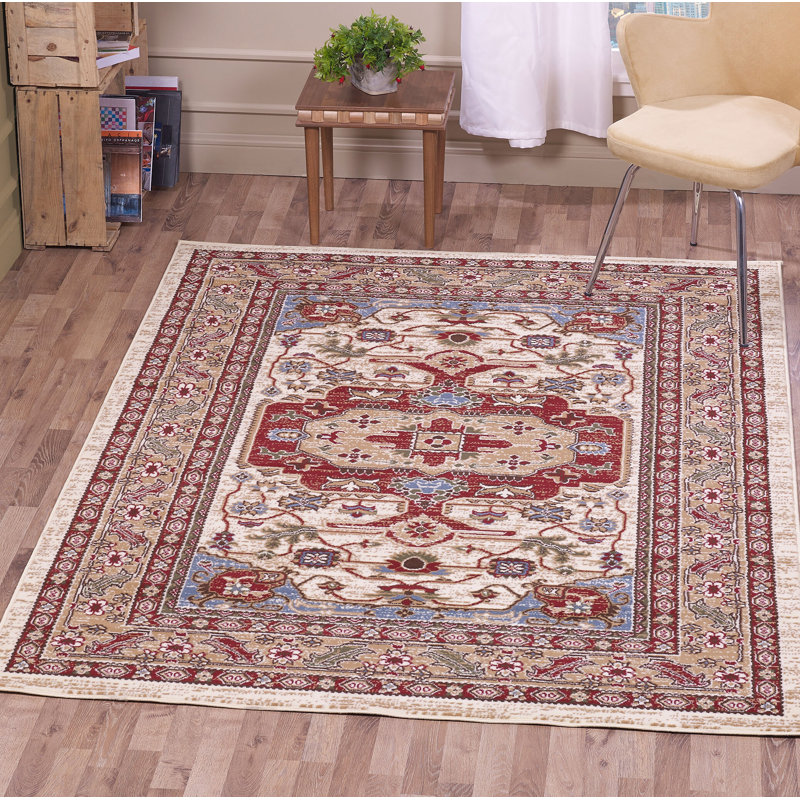 Tapis rouge / crème à motif oriental Wisconsin, Rectangle 6 pi 6 po x 9 pi 5 po