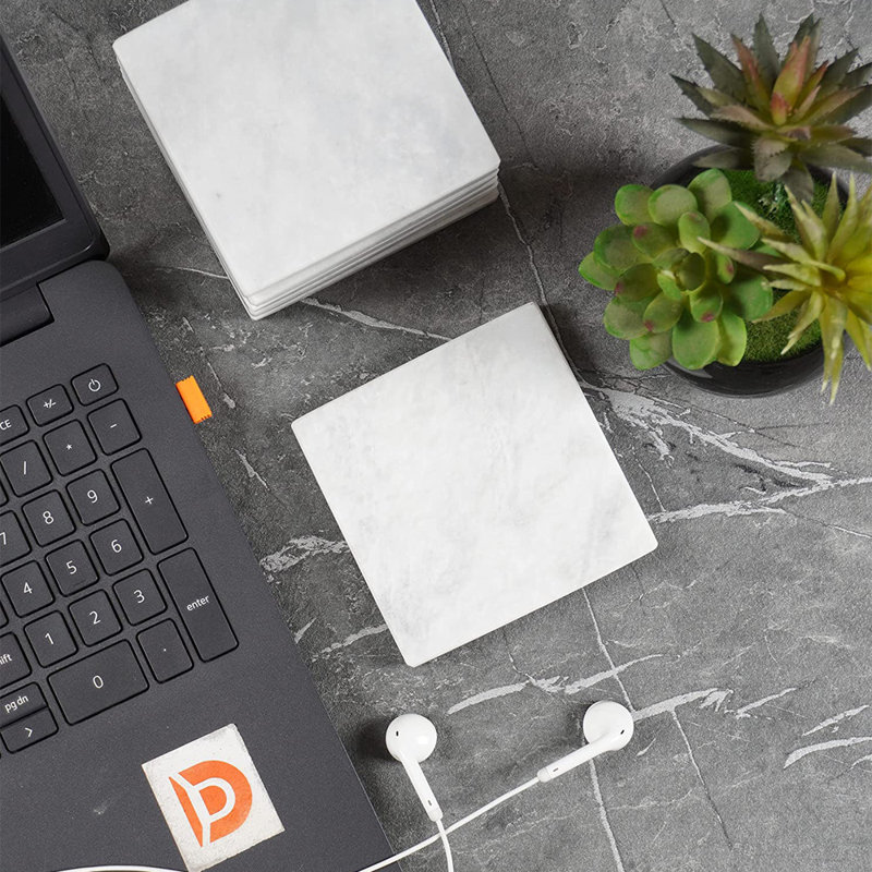 Marble Square 6 Piece Coaster Set, White