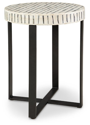 Transitional Round Black and Cream Wood Metal Accent Table