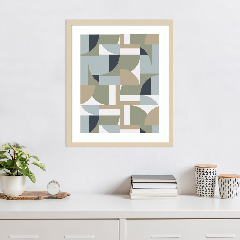 «Futuristic Bauhaus Polygons Beige» par Ninola Design, impression sur bois encadrée, H 25 po x l 21 po
