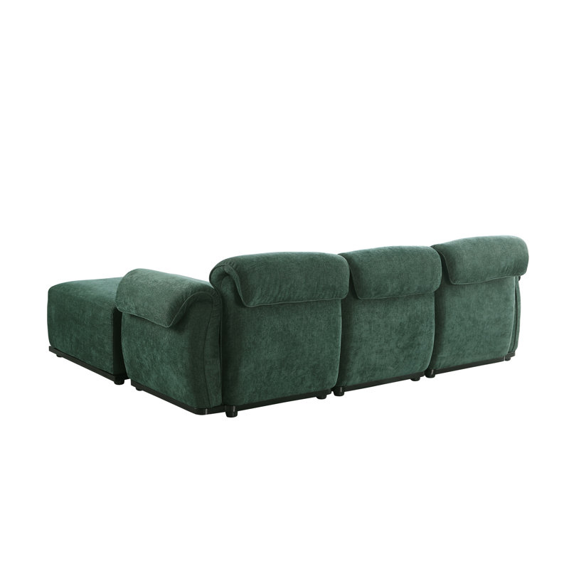 Canapé rembourré 4 pièces en L de 93 po avec repose-pieds, Chenille verte