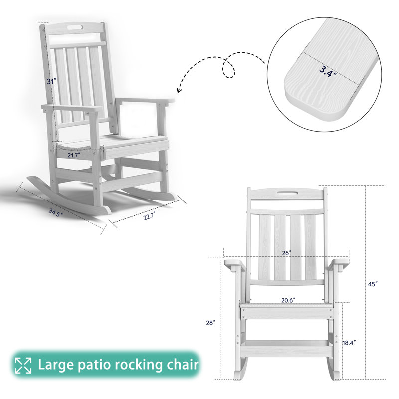 3-piece Hdpe Outdoor Rocking Chair Set With Side Table, All-weather Poly Rockers For Porch, Patio & Garden, White