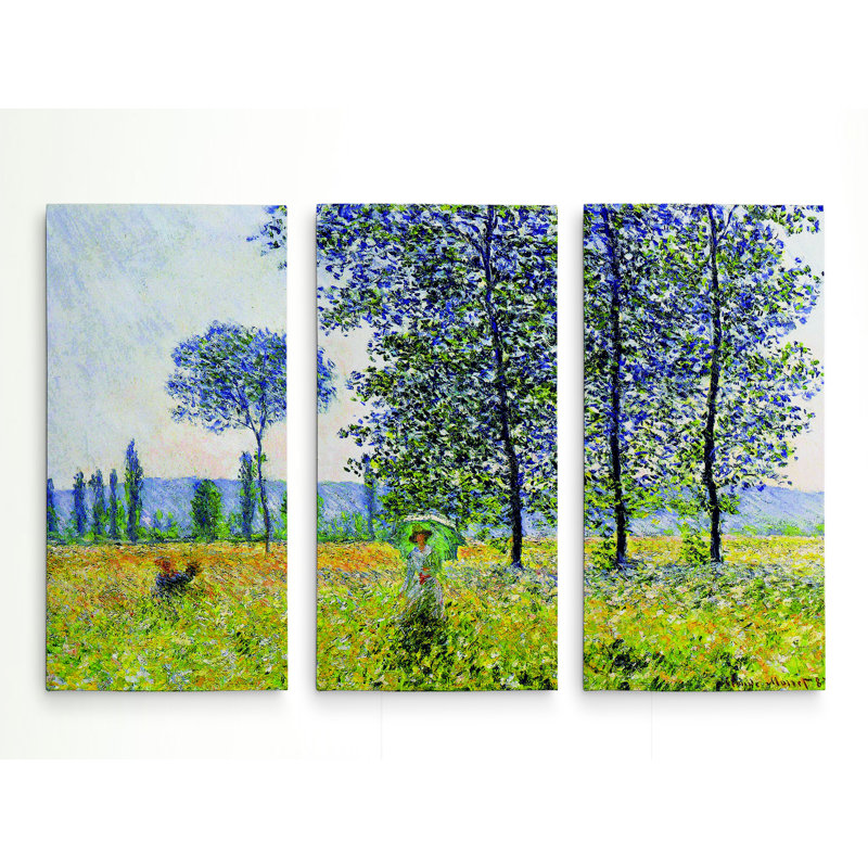 Premium in Field in Spring par Claude Monet, ensemble de 3 reproductions d'art sur toiles, H 40 po x l 60 po x P 1,5 po