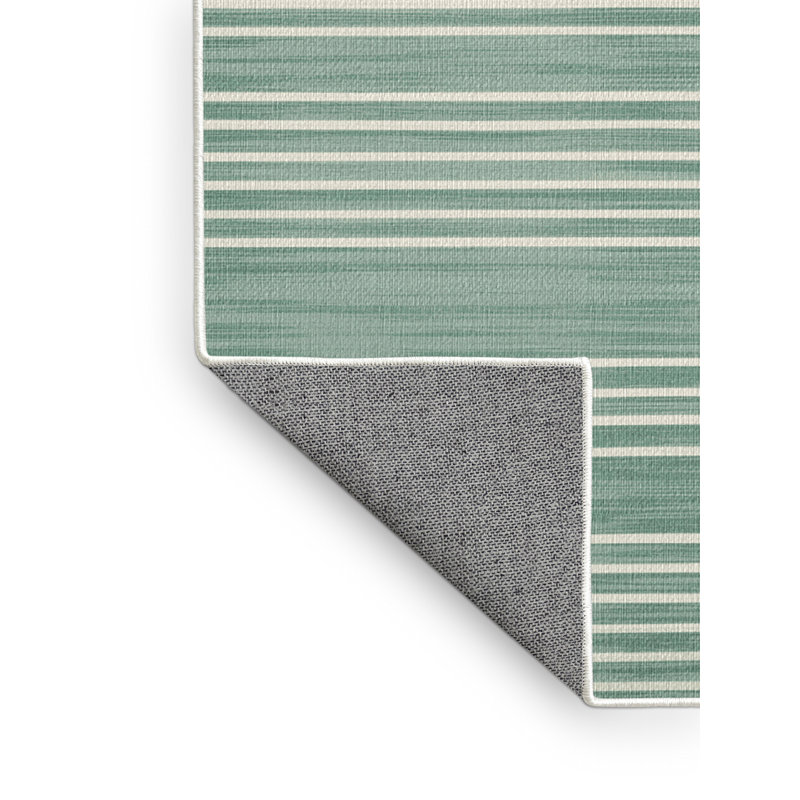 Washable Seafoam White Striped Area Rug, Rectangle 4' x 6'