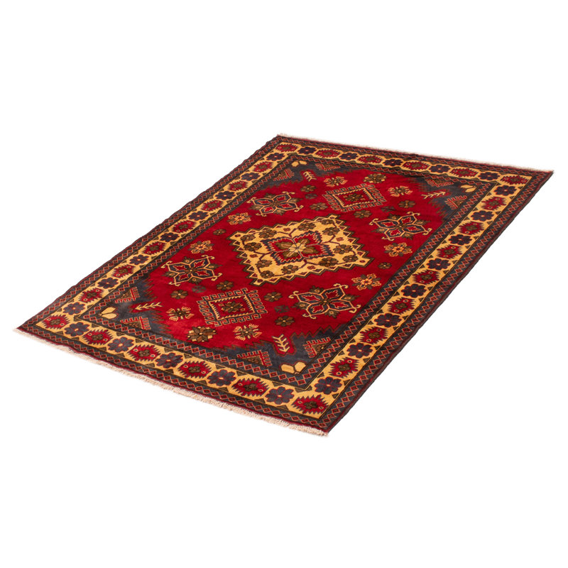 Tapis rouge en laine New Age de conception unique 5 pi 0 po x 6 pi 6 po Kargahi