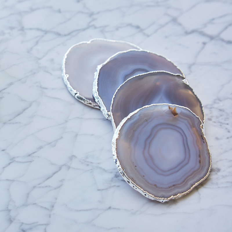 Sous-verre Lumino, Agate fumée / argent pur