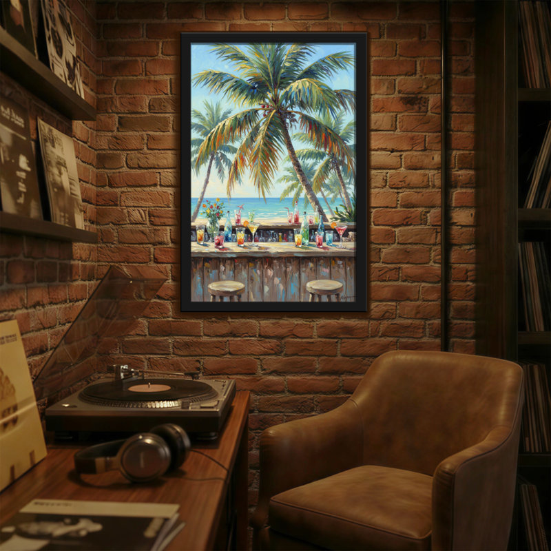 Plantes et fleurs, scène de bar à palmiers tropicaux avec cocktails, H 36 po x l 24 po