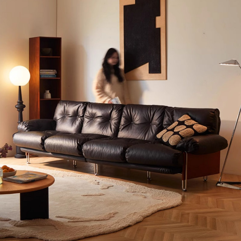 Canapé droit noir Mid-Century