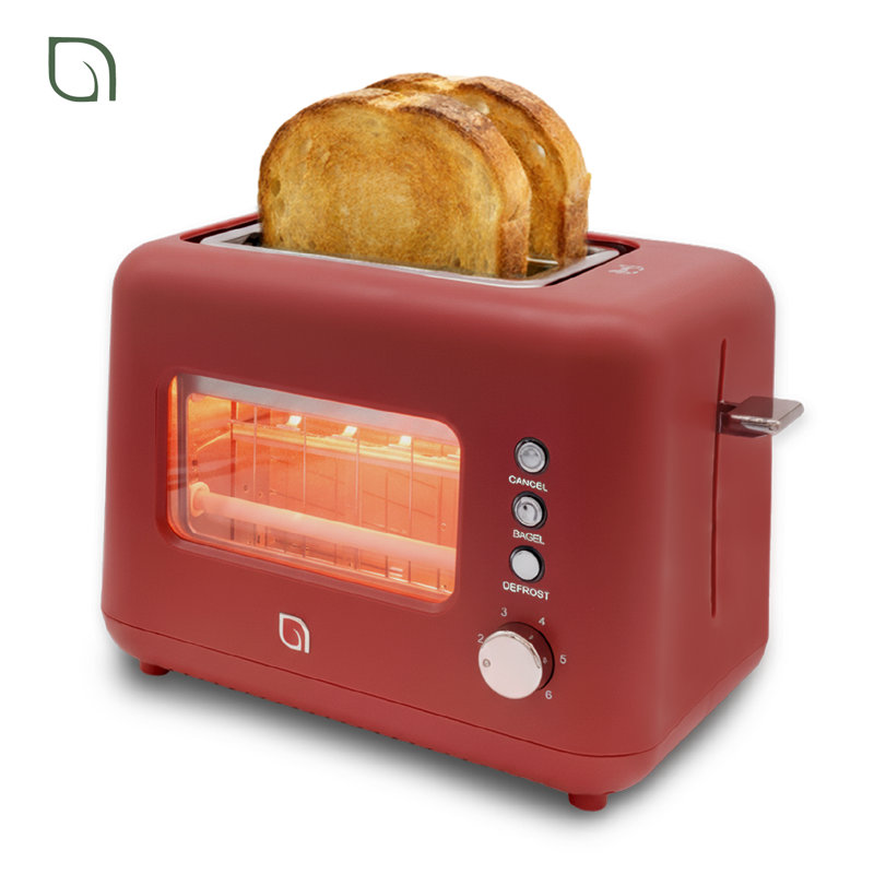 WILLOW Kitchen 2-Slice Toaster with Window - Perfect for Toasted Bagels, Compact Design, Crumb Tray - BURGUNDY, Burgundy