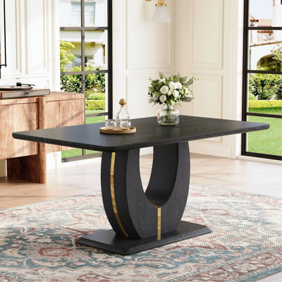 Modern Minimalist MDF Wood Grain MDF Dining Table For 4-6 People.Suitable For Dining Rooms,Living Rooms,Terraces,And Kitchens.Wood Grain Desktop With MDF U-Shaped Legs.63''*37''*30''