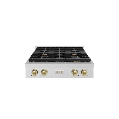 ZLINE Autograph Edition 30 in. Paramount Gas Rangetop with 4 Burners and Porcelain Cooktop in Satin Stainless Steel with Accents