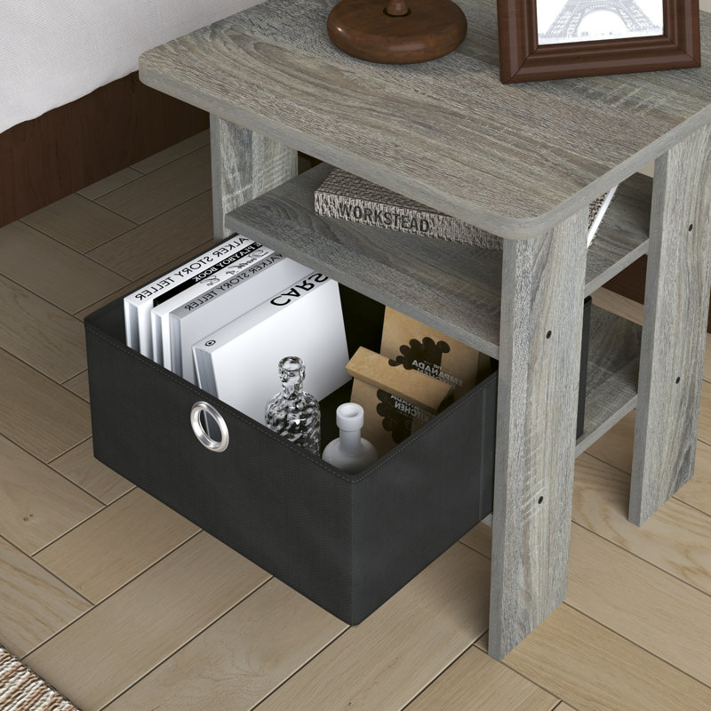 Table de chevet moderne en bois 15,51 po x 15,5 po x 17,52 po avec tiroir et tablette, Noir/gris, Gris