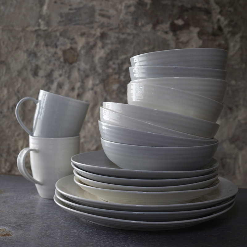 Canvas Home Daniel Smith Porcelain 4 Piece Dinnerware Set, Service For 1, Smoke