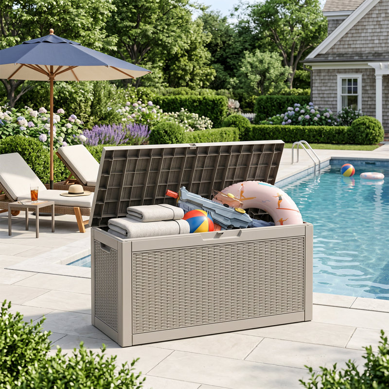 Boîte de rangement pour terrasse 60 gallons, 60 Gallons Water Resistant Grey Resin Deck Box
