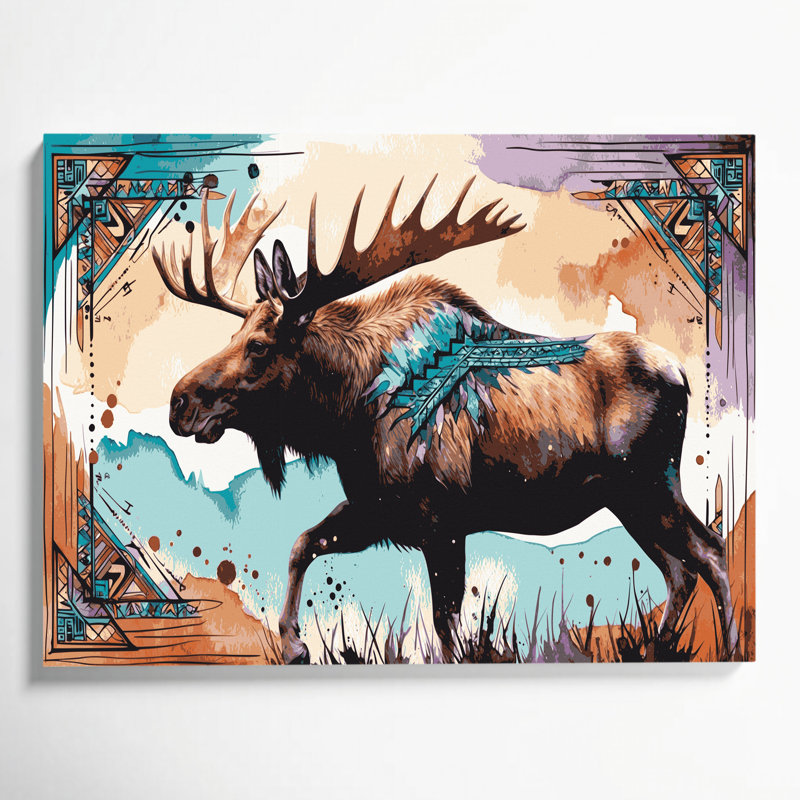 «Southwestern Animals Moose» 37, art mural sur toile beige, H 16 po x l 20 po