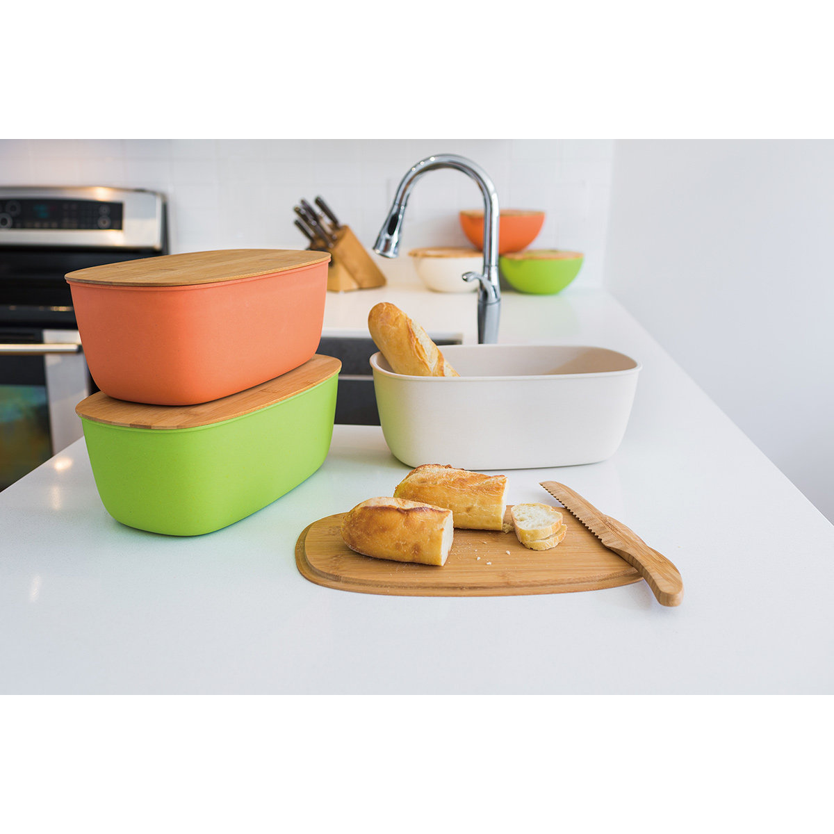 Harlan Wood Food Storage Container Set, Orange