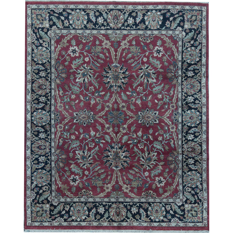 Tapis rouge et noir noué à la main de haute qualité