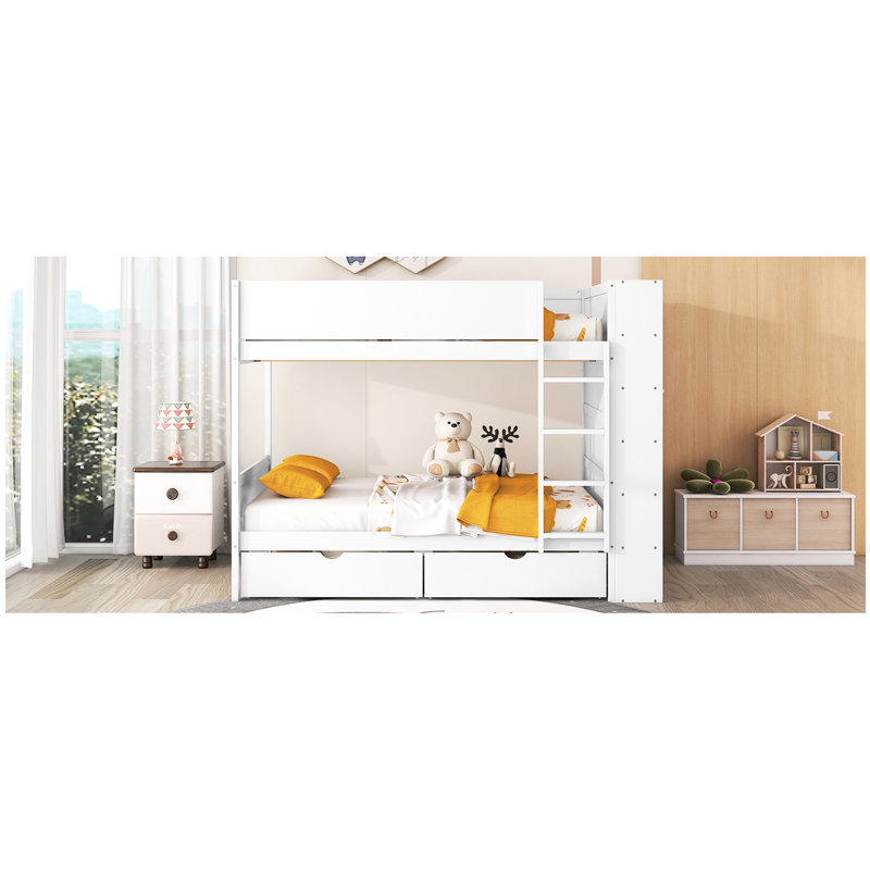 Lit superposé à espace optimisé avec 2 tiroirs et armoire, blanc - confortable et pour une utilisation quotidienne