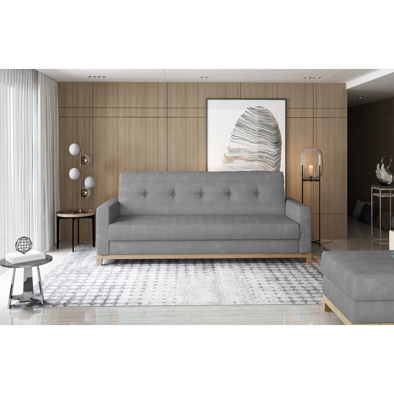 Linzy 3 Seater Sofa Bed, Grey, Beech