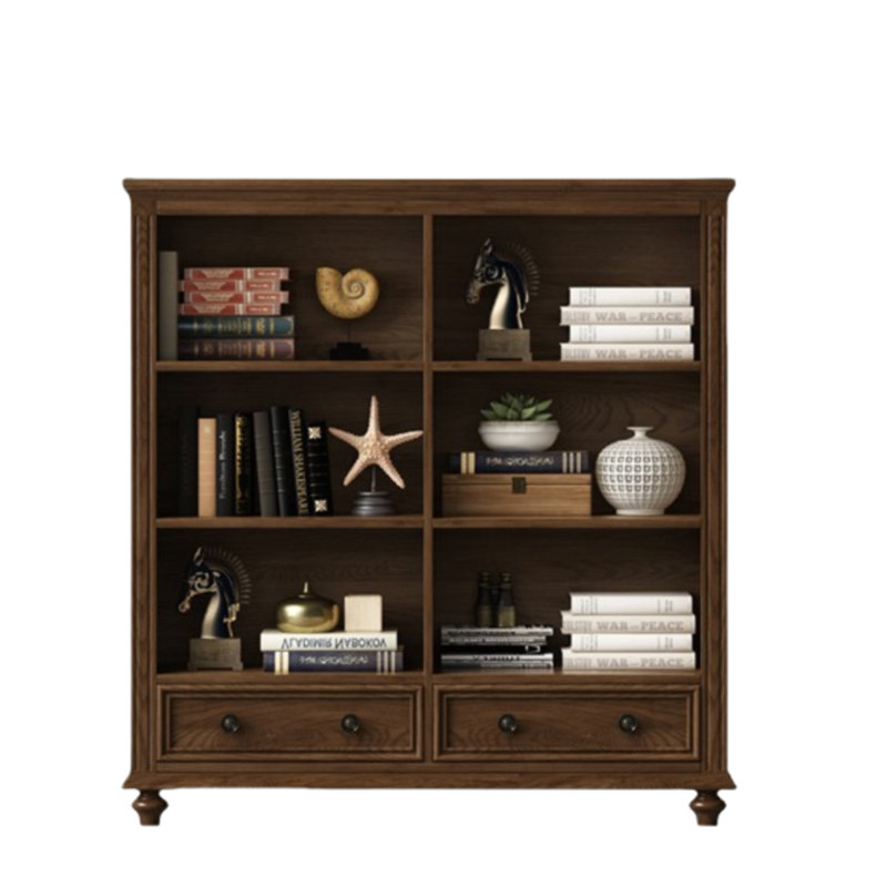 American country style bookcase, (3 Shelves) 47.24"H x 39.37"W x 13.78"D, Dark Brown