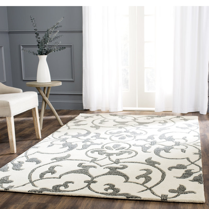Candelo Hand Tufted Wool Floral Rug, Rectangle 5' x 8'