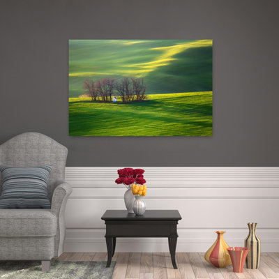 «Chapel In Green Fields Peaceful Serene Tranquil Landscape Nature», art mural