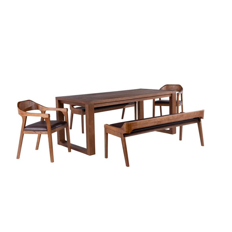 Aybri Drop Leaf Solid Wood Dining Set, 5 Pieces: Table,2 bench,2 Chairs