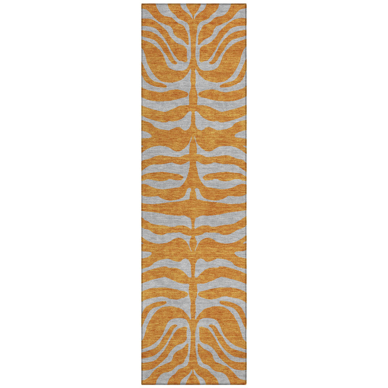 Fernelle Orange Washable Indoor-Outdoor Rug - , 2'3" x 7'6"