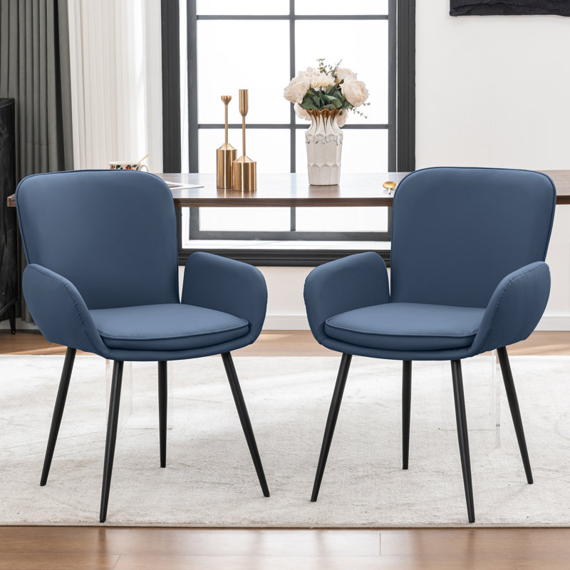 Harrod  Leather Dining Chairs With Metal Legs, Navy Faux Leather