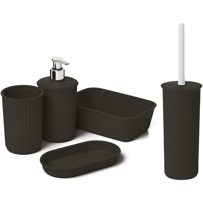 Ribbed 5 Piece Bathroom Accessory Set, Black