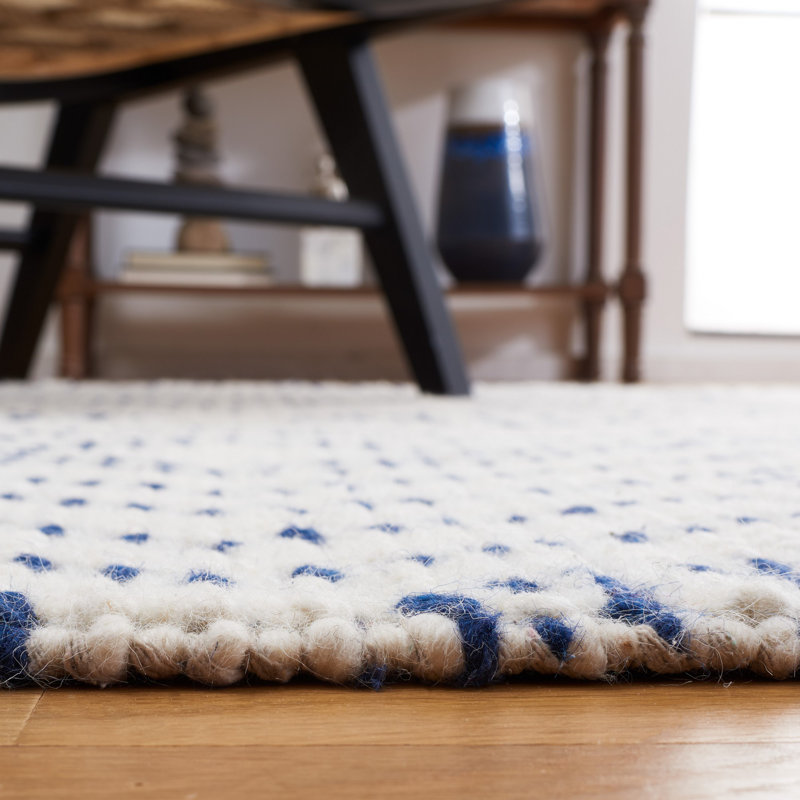 Apeksha Hand Loomed Wool/Cotton Geometric Rug in Blue/Ivory, Runner 2'3" x 9'