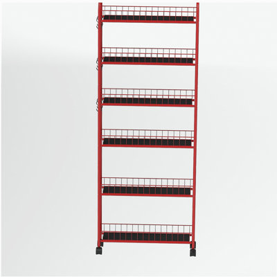 Étagère de rangement rouge à 6 couches pour la cuisine avec 6 paniers, cuisine, salle de bain étroite, chariot pratique