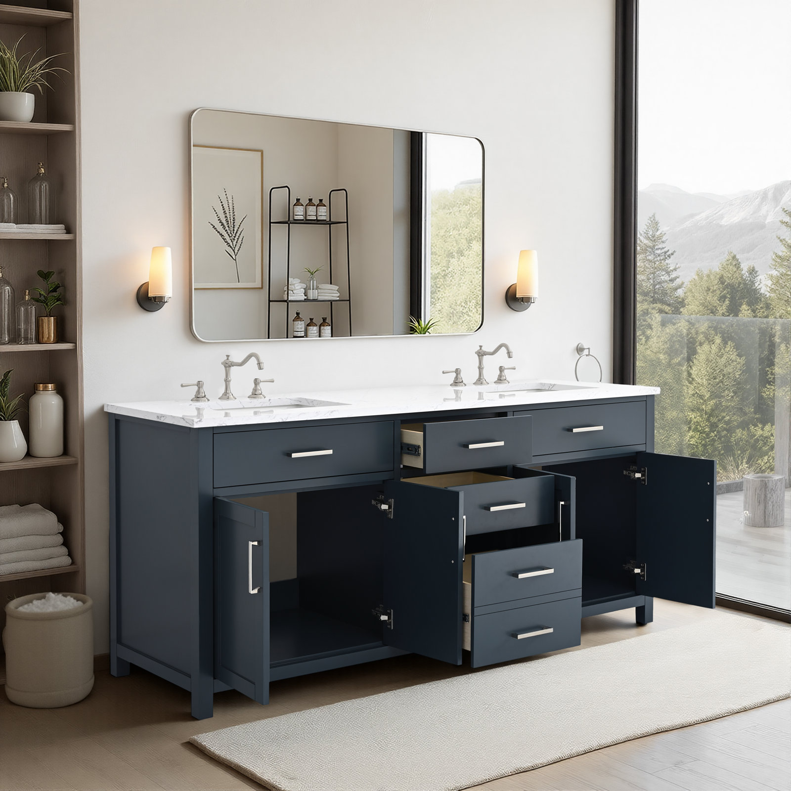 Shamar 72" Double Bathroom Vanity, Vintage Blue