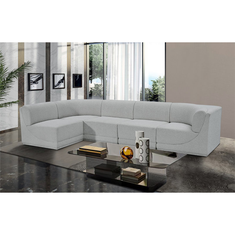 Canapé modulaire rembourré 5 pièces Ollie, Tissu gris bouclé