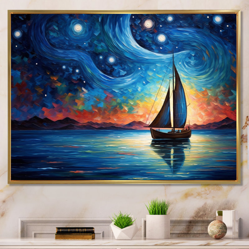 Voilier Sailors, sérénade sur toile, H 16 po x l 32 po x P 1 po, Cadre flottant doré