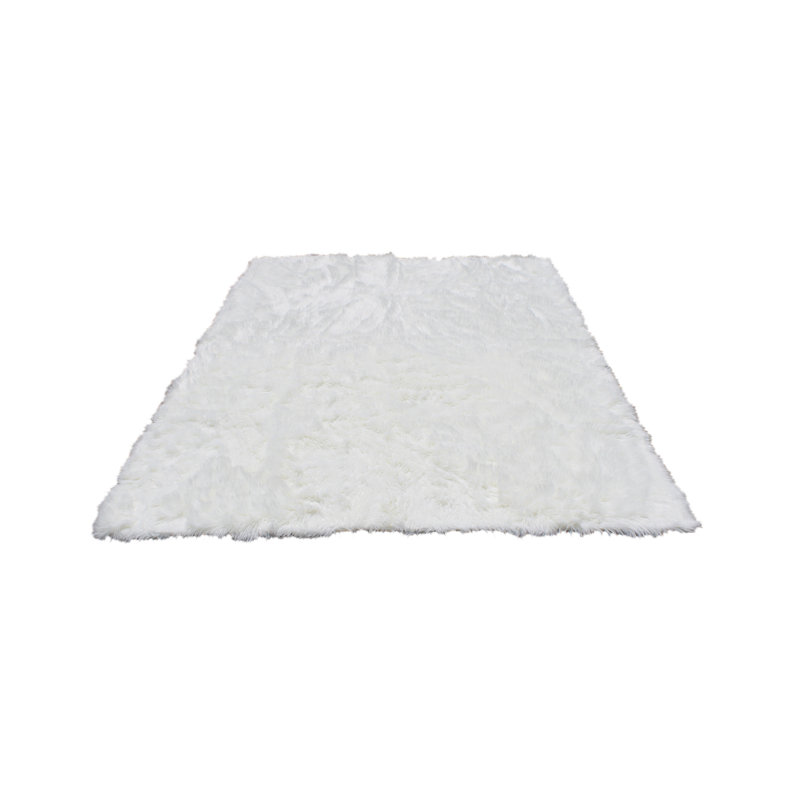 Shag Faux Fur Washable White Area Rug, Rectangle 2' x 3'