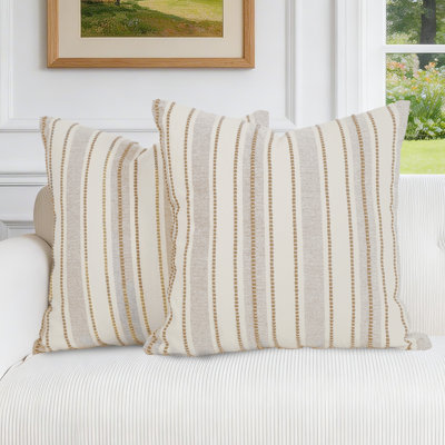 Striped Cotton Blend Jacquard Throw Pillow Cover