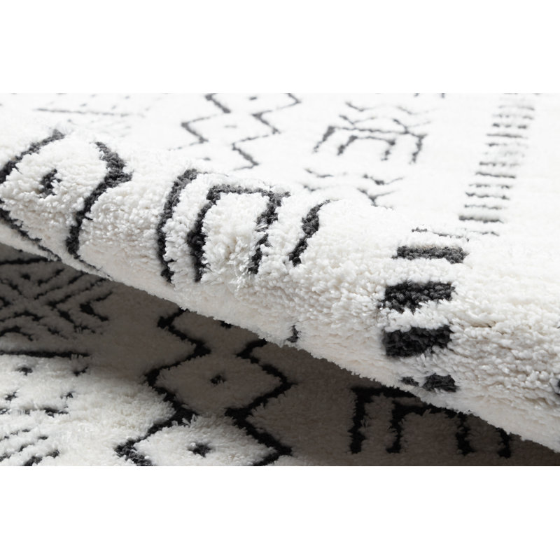 Ivory and Charcoal Geometric Stripe Synthetic Area Rug