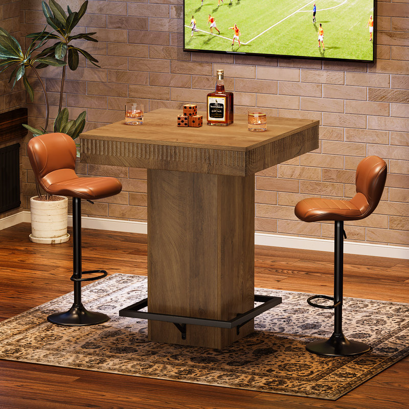 Table de bar carrée 37,5 "H, table bistro industrielle avec plateau repose-pieds en métal, table unique